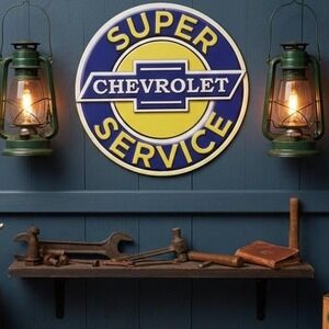 Vintage 12" Round Metal Chevy Sign